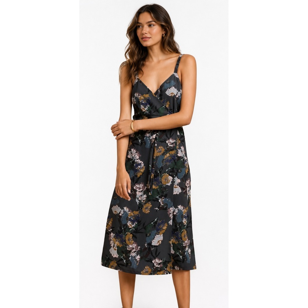 ARITZIA WILFRED Women's Wrap Midi Dress MEDIUM Gray 100% Silk CRL4-8692DP-17